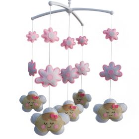 Handmade Lovely Pink Flower Baby Crib Mobile Nursery Room Decor Musical Mobile Crib Toy for Girls