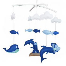 [Lovely Dolphins]Handmade Baby Crib Mobile, Hanging Music Mobile, Beautifully