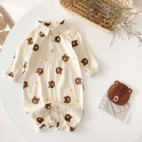 Baby Boy Bear Pattern Long Sleeve Polo Collar Long Romper (Color: Apricot, Size/Age: 100 (2-3Y))