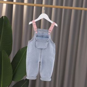 Baby Girl 3D Wing Patches Design Casual Denim Long Style Overall (Color: Blue, Size/Age: 120 (5-7Y))