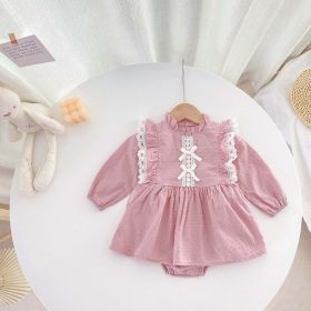 Baby Girl Solid Color Mesh Patchwork Design Long Sleeved Onesies Dress (Color: Purple, Size/Age: 100 (2-3Y))