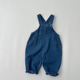 Baby Unisex Washed Denim Fabric Loose Overall (Color: Blue, Size/Age: 80 (9-12M))