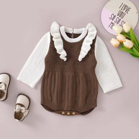 Baby Girl False Lace Design Knitted Onesies (Color: Coffee, Size/Age: 59 (0-3M))