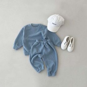 Baby Solid Color Long Sleeve Simple Style Hoodie Sets (Color: Blue, Size/Age: 100 (2-3Y))