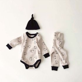 Baby Cartoon Animal Graphic Long Sleeves Bodysuit Combo Pants With Hat Sets Tracksuit (Color: Grey, Size/Age: 90 (12-24M))