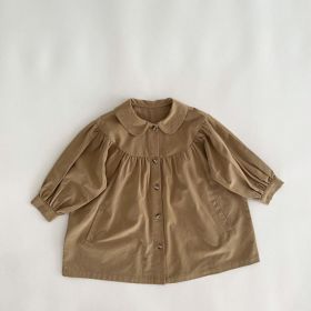 Baby Girl Solid Color Single Breasted Design Doll Collar Coat With Pockets (Color: Khaki, Size/Age: 100 (2-3Y))