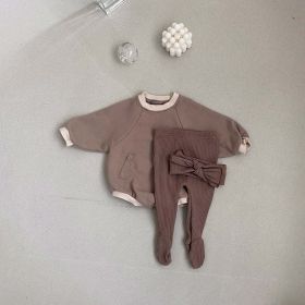 Baby Solid Color Colorblock Design Slip Pocket Hoodie Onesies (Color: Brown, Size/Age: 66 (3-6M))