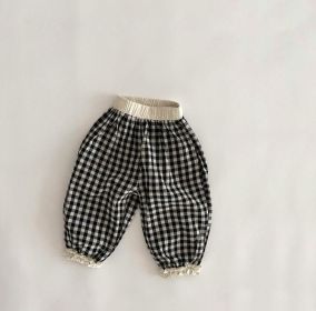 Baby Girl Plaid Patttern Lace Design Long Pants (Color: Black, Size/Age: 80 (9-12M))