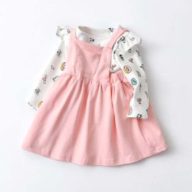 Baby Girl Cartoon Pattern Long Sleeve Tops Combo Solid Strap Dress Sets (Size/Age: 90 (12-24M))