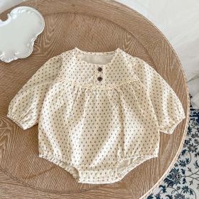 Baby Polka Dot Pattern Long Sleeve Lace Design Onesies (Color: Apricot, Size/Age: 90 (12-24M))