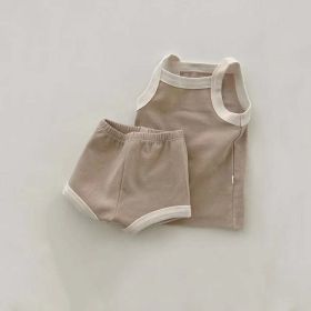 Baby Girl Solid Color Thin Style Pure Cotton Vest Combo Shorts 2 Pieces Sets Home Clothes (Color: Khaki, Size/Age: 73 (6-9M))