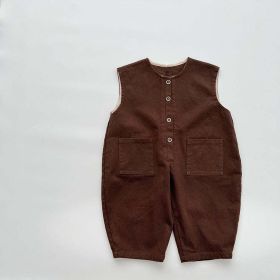 Baby Solid Color Sleeveless Unisex Overall (Color: Coffee, Size/Age: 80 (9-12M))