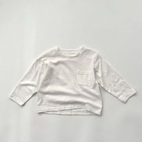 Baby Solid Color Pocket Patched Design Casual Shirt (Color: White, Size/Age: 130 (7-8Y))