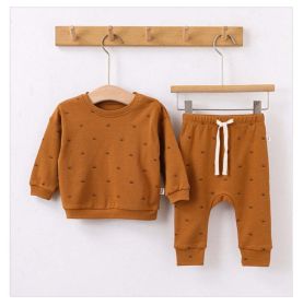 Baby Boy And Girl Print Pattern Cotton Hoodie Combo Trousers Sets (Color: Brown, Size/Age: 73 (6-9M))