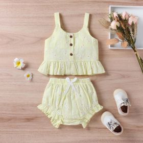 Baby Girl Floral Print Ruffle Hem Design Tops Combo Shorts Sets (Color: Yellow, Size/Age: 80 (9-12M))