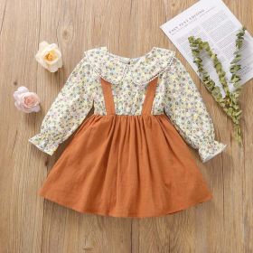 Baby Girl Foral Pattern False 1-Piece Design Doll Neck Dress (Color: Orange, Size/Age: 90 (12-24M))