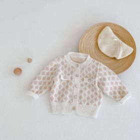 Baby Girl 2pcs Plaid Graphic Onesies & Cardigan Knitted Sets (Color: Apricot, Size/Age: 90 (12-24M))