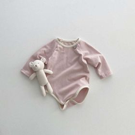 Baby Girl Solid Color Long Sleeves Soft Cotton Intimate Bodysuit (Color: Pink, Size/Age: 90 (12-24M))