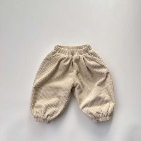 Baby Solid Color Corduroy Fabric Loose Lantern Pants In Autumn (Color: Apricot, Size/Age: 120 (5-7Y))