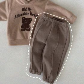 Baby Solid Color Loose Fleece Thickened Warm Sweatpants In Autumn (Color: Coffee, Size/Age: 90 (12-24M))