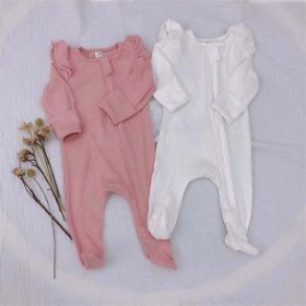 Baby Girl Solid Color Elastic Cotton Romper Jumpsuit (Color: Pink, Size/Age: 59 (0-3M))