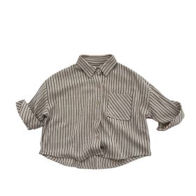 Baby Striped Print Pattern Single Breasted Design Cotton Shirt (Color: Beige, Size/Age: 90 (12-24M))