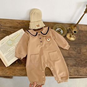 Baby Cartoon Bear Patched Pattern Cute Style Romper And Coat (Color: Coffee, Size/Age: 66 (3-6M))