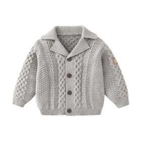 Baby Solid Color Crochet Knitted Design Single Breasted Design Knitted Cardigan (Color: Grey, Size/Age: 90 (12-24M))