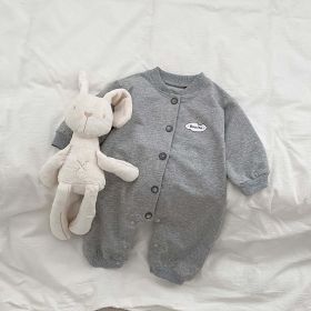 Baby Solid Color Single Breasted Design Long Sleeve Jumpsuit (Color: Grey, Size/Age: 80 (9-12M))