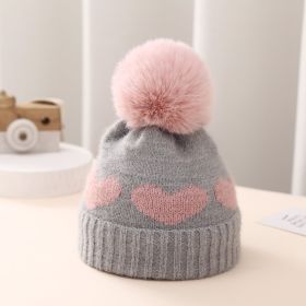 Baby Hat Double-layer Thickened Jacquard Heart (Option: Gray-Average Size)