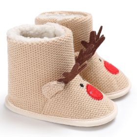 Wool Cartoon Shoes Soft Bottom For Boys And Girls (Option: Khaki-11cm)