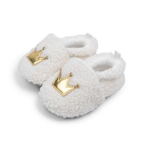 Plush Warm With Velvet Soft Bottom Crown Toddler Shoes (Option: White-11cm)